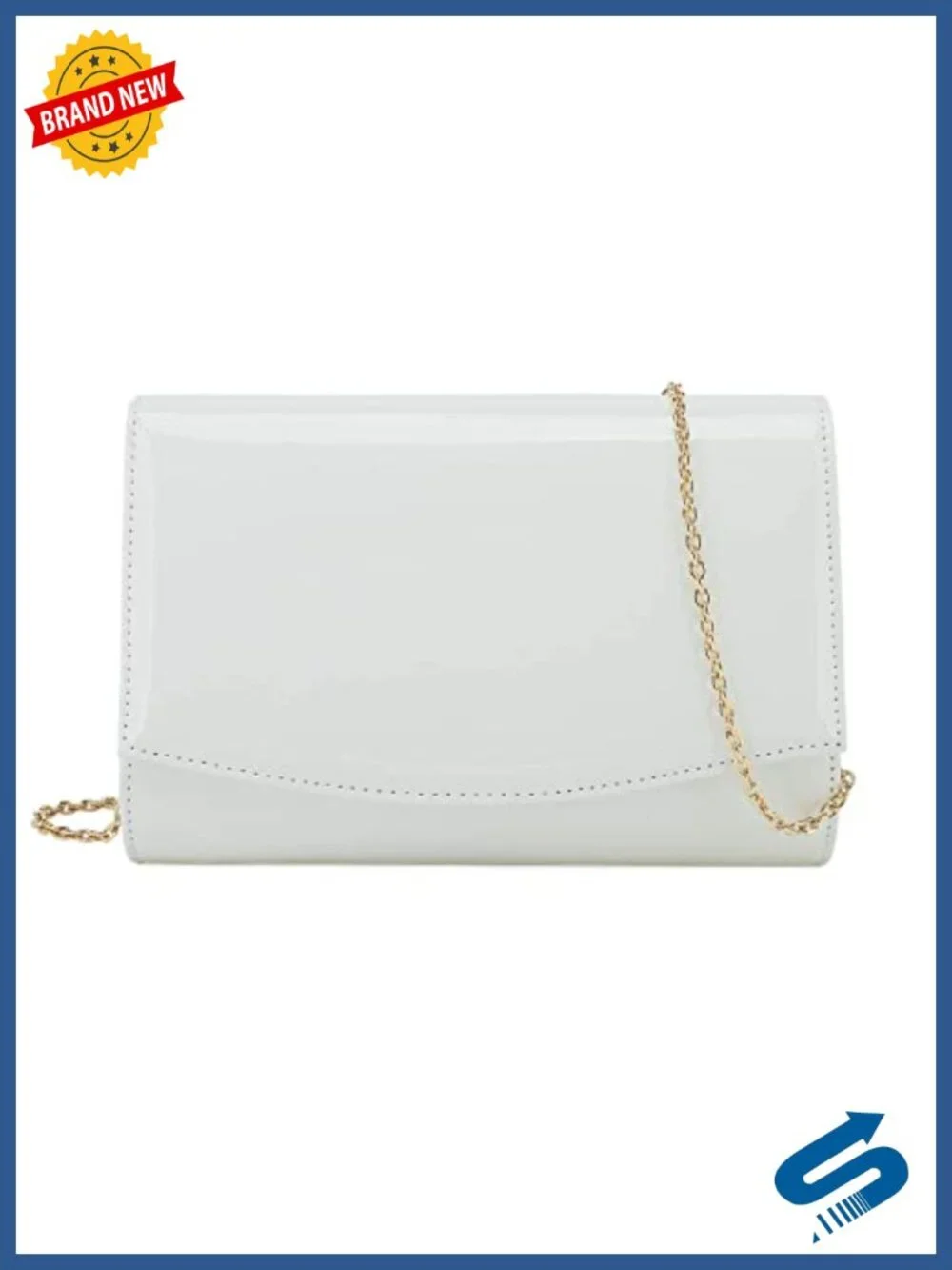 Patent Vegan Leather Flap Clutch Evening Bag with Detachable Chain Strap